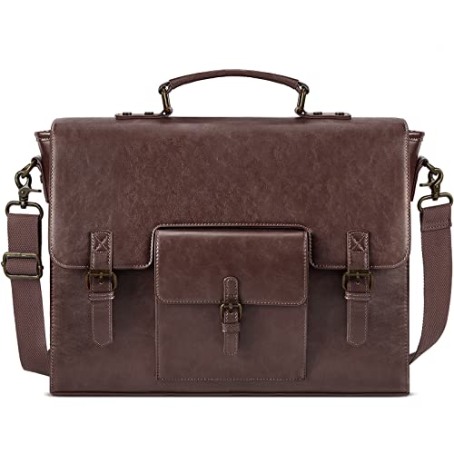Leather Messenger Bag for Men 15.6 Inch Waterproof Vintage Leather Laptop Briefcase Large Satchel Shoulder Bag Office Travel College Computer Laptop Bag, Coffee - color: Coffee