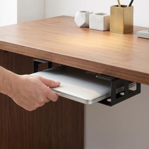 Desk Laptop Holder Mount Rack with Anti-Slip Mats and Iron Frame, Space Saving Storage Shelf for Home Learning Environment and Study, Prevents Sliding and Declutters Desk
