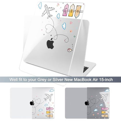 Batianda Case for MacBook Air 15" 2026 M5 M4 M3 M2 Chip, Let's Go Travel | 4-in-1 set with travel doodle design, slim hard shell protection for students, girls and vacation lovers - color: Let's Go Travel