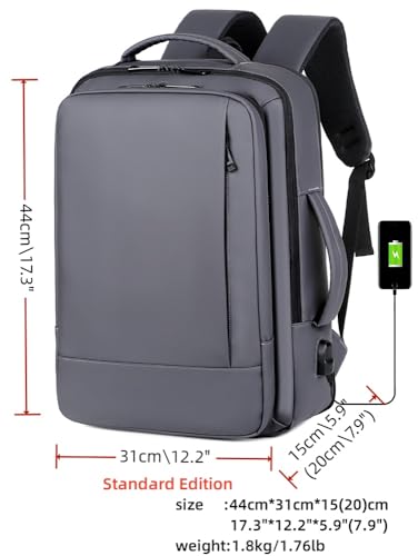 17/15.6" Business laptop backpack, PU Travel backpack,carry on backpack, Expandable laptop backpack Women Men,college backpack (01#Standard, Grey) - color: 01#grey, style: 01#standard