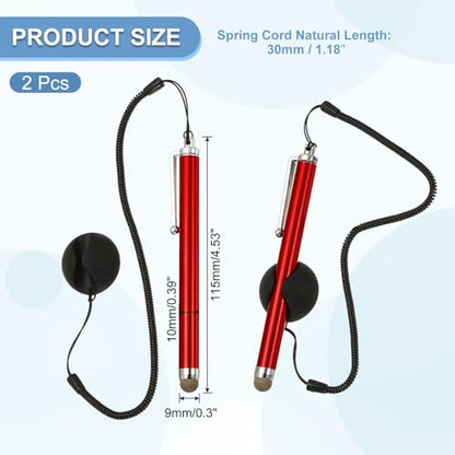 PATIKIL 2 Pcs Screen Capacitive Pen with Spring Rope Fixing Dock High Sensitivity for Mobile Phone Car Navigation GPS POS Tablet Laptop, Red - color: Red