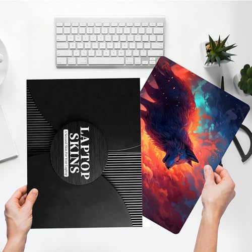 Universal Laptop Skin Sticker with 2 Wrist Pad Skins, Waterproof Scratch Resistant Vinyl Laptop Cover Decal, Cut to Fit for 11–15.6 Inch MacBook HP Dell Lenovo, Burning Wolf - color: Burning Wolf