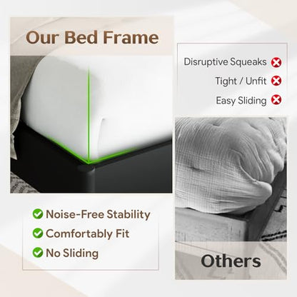 Howizz Lenia Solid Wood King Bed Frame with Headboard, Mid Century Modern Rustic Farmhouse Style, Chevron Diamond Pattern, Solid Acacia Wood Platform Bed, King Size, Golden Brown Black, Noise Free - color: Teak Brown, size: King Bed Frame