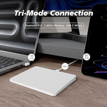 MICROPACK Digitally Yours Bluetooth / 2.4G USB/Wired Touchpad Mouse Tri-Mode Wireless Trackpad Rechargeable for PC Laptop Desktop Tablet, Compatible with Windows macOS iPadOS (White) - color: White