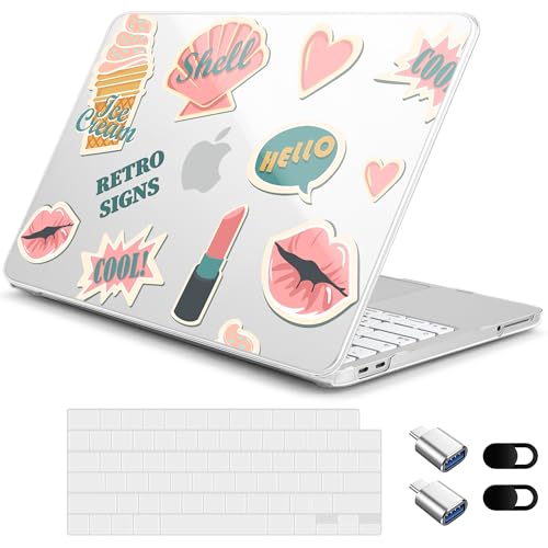 for MacBook Neo 13 Inch Case A18 Pro Chip 2026 Release, Floral Aesthetic Ultra-Slim Hard Shell with Keyboard Cover, 6-in-1 Laptop Accessories Bundle for Women Girls, Retro Stickers - color: Retro Stickers