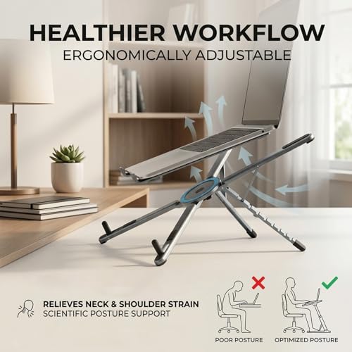 Portable Laptop Stand for Desk, Foldable Adjustable with Phone Holder, Aluminum Laptop Stand for 10–16Inch 4–13Inch Tablets,Grey - color: Grey