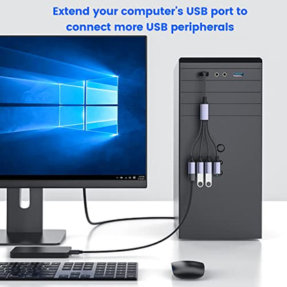 USB Splitter, 4-Port USB 2.0 Electronic Adapter, Multi-Socket USB Hub for Data Transfer and Power Charging, Compatible with Keyboard, Desktop, Television, Laptop, Printer, Car, U Disk, and TV | Multi-Socket USB Hub High-Speed Data Transfer Compatible with