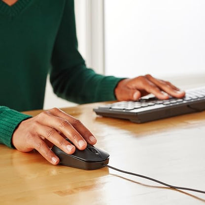 Amazon Basics 3-Button USB Wired Mouse with Responsive Tracking, Plug & Play, Compatible with Windows and Mac, Black - size: 1-Pack