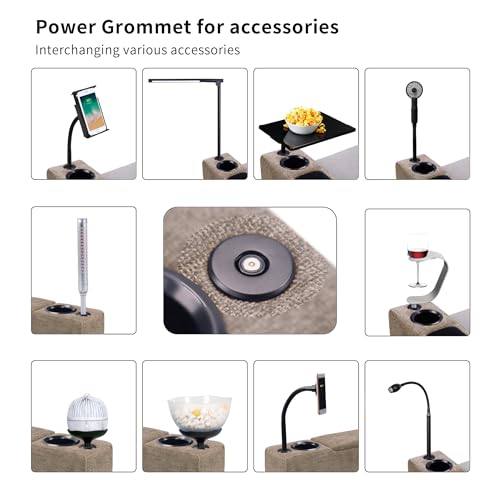 Multifunctional Sofa Armrest, Couch Armrest with Wireless Charge Stand, Removable Couch Caddy with Storage,Including LED Reading Light - color: Latte, size: Fabric-1 CUP