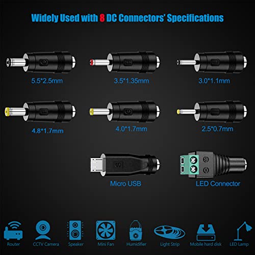 SoulBay 24W Universal AC/DC Adapter 12V 9V 7.5V 6V 5V 4.5V 3V Regulated Switching Power Supply with 8 Selectable Plugs for LED Strip Light Camera Keyboard Speaker Scale Recorder Massager, 2A Output