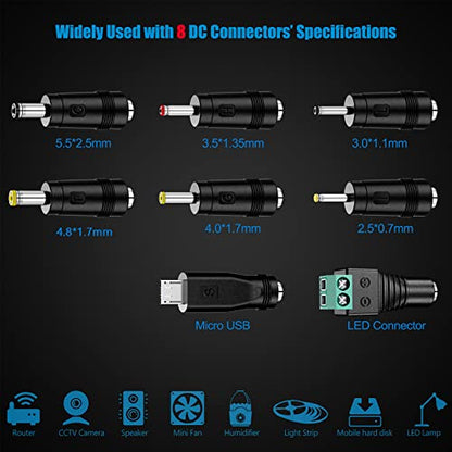 SoulBay 24W Universal AC/DC Adapter 12V 9V 7.5V 6V 5V 4.5V 3V Regulated Switching Power Supply with 8 Selectable Plugs for LED Strip Light Camera Keyboard Speaker Scale Recorder Massager, 2A Output
