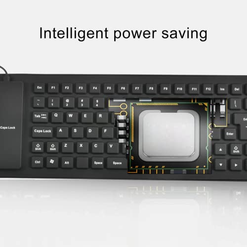 Foldable Silicone Keyboard, USB Waterproof Travel Gaming Wired Rollup Keyboard - Full Size, Compatible with Windows, PC, Laptop, Mac Notebook (Black)