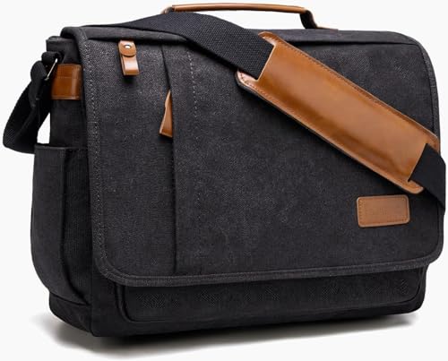 ESTARER 13-14 Inch Laptop Messenger Bag Water-Resistant Canvas Shoulder Bag for Business College, Grey - color: 13-14" Velcro-grey
