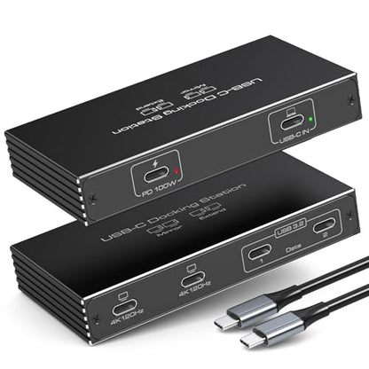 TJCXELE 4K120Hz USB C Splitter Dual Monitor Thunderbolt Docking Station 6-in-1 Dual USB C Monitor 100W PD, 10Gbps USBC Data Ports USBC Splitter 1 in 4 Out for Dell/HP/MacBook and Other Laptops