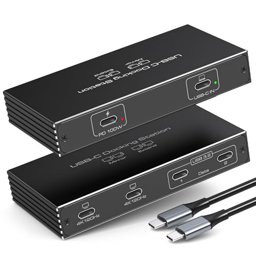 TJCXELE 4K120Hz USB C Splitter Dual Monitor Thunderbolt Docking Station 6-in-1 Dual USB C Monitor 100W PD, 10Gbps USBC Data Ports USBC Splitter 1 in 4 Out for Dell/HP/MacBook and Other Laptops