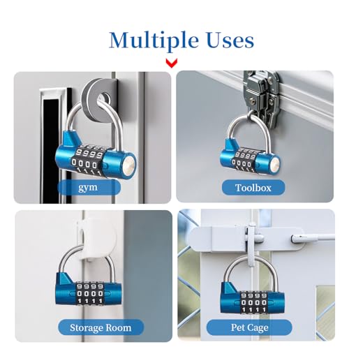 Gym Locker Lock 4 Digit Combination Lock for Locker for School Gym Lock for Sports, Toolbox, Case, Hasp Storage（20） (Shackle Blue) - size: 3.5" blue