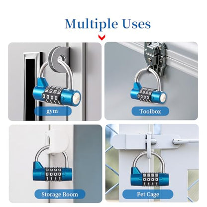 Gym Locker Lock 4 Digit Combination Lock for Locker for School Gym Lock for Sports, Toolbox, Case, Hasp Storage（20） (Shackle Blue) - size: 3.5" blue