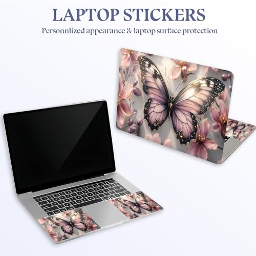 Universal Laptop Skin Sticker Decal,15.6 Inch Laptop Vinyl Cover for 13" 14" 15.6" Laptop,Scratch-Resistant Waterproof Protector Wrap,Reusable with Wrist Pads,Lilac Gilded Butterfly - color: Lilac Gilded Butterfly