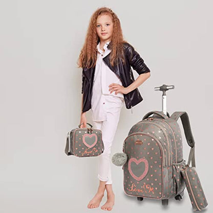 School Bags Kids Rolling Backpack for Girls Kids Luggage Suitcase With Wheels - color: Coffee23-3-6
