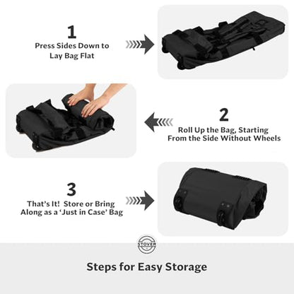 45/80/100L Rolling Duffel Bag with Wheels, X-Large Durable Travel Duffle + Toiletry Bag, Heavy Duty, Packable with Shoulder Straps- Use as Luggage or Backpack, Men/Women (Black) - color: Black