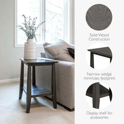 Leick Home Delton End Table, Solid Wood, Narrow Wedge Shape, Bottom Display Shelf, Easy-Assembly, For Living Room/Bedroom, Smoke Gray, 24.0 in. L x 14.0 in W x 24.0 in. H, 10402-GR - color: Smokey Gray