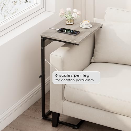 C Shaped End Tables Set of 2 with Charging Station, 33.2'' Tall C Table Adjustable Height Side Table, Small Side Table for Small Spaces, Couch Sofa Table TV Tray for Living Room, Greige - color: Greige (2 Pack), style: With Plug