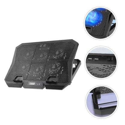 SOLUSTRE Laptop Cooling Pad with 6 Quiet Fans, 15.6-inch Adjustable Speed Laptop Cooler Stand with Blue Led, Portable Cooling Holder for Gaming and Office Use