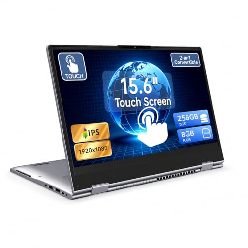15.6" Yoga 2-in-1 Touchscreen Laptop Computer, AMD A9 Processor up to 3.2GHz, 8GB RAM 256GB SSD, Convertible Notebook with IPS FHD Display, USB-C, WiFi, Win11 Laptop for Work, Study & Home - color: Gray, size: 15.6"