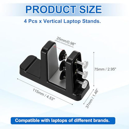 PATIKIL 2-in-1 Vertical Laptop Stand, 4 Pcs Adjustable ABS Notebook Holder Space-Saving Vertical Stand Notebook Dock with Non-Slip Rubber for Home Office Desktop Storage Keyboard, Black - color: Black