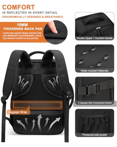 Capolo Travel Laptop Backpack Women Men Personal Item Weekender Travel Bag | 22L Flight Approved,Waterproof Overnight Bag,College Bookbag,Work,1-2 Day Travel,Fits 15.6" Laptop (Small,Black) - color: Black, size: Small