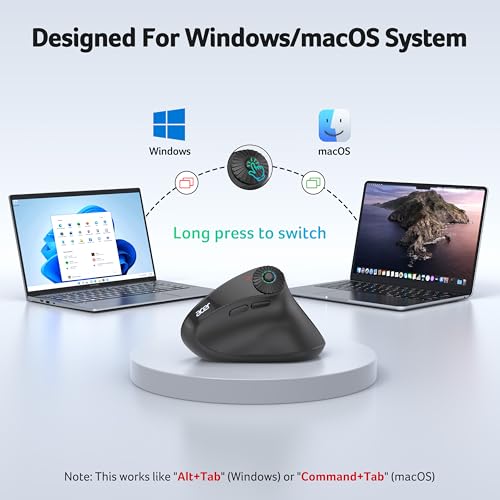 Acer Ergonomic Mouse Wireless with Side Scroll, Bluetooth Mouse for Laptop | 4000 DPI Office Vertical Computer Mouse (BT5.2+2.4GHz) for Small to Medium Sized Hands, Ergo Mouse with, 58° Tilt, 8 Buttons