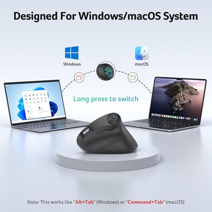 Acer Ergonomic Mouse Wireless with Side Scroll, Bluetooth Mouse for Laptop | 4000 DPI Office Vertical Computer Mouse (BT5.2+2.4GHz) for Small to Medium Sized Hands, Ergo Mouse with, 58° Tilt, 8 Buttons