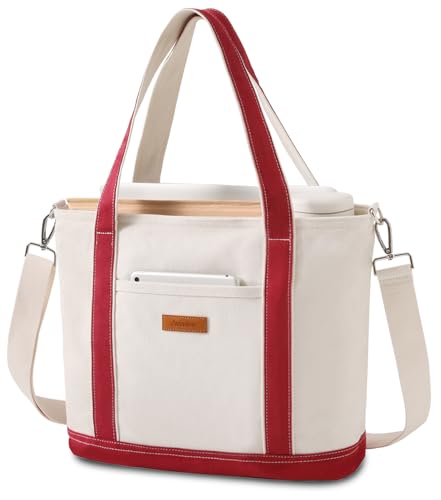 Aveniee Canvas Tote Bag for Women, Crossbody Purse with Zipper, Adjustable Shoulder Strap Handbags - color: Dark Red