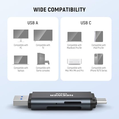 NEEWER TF & SD Card Reader USB C USB A, Type C to Micro SD Adapter, Dual Slot High Speed USB3.1 Gen1 Memory Card Reader for MicroSD, SDHC, SDXC Cards, Compatible with iPhone Android Computer, CP01D