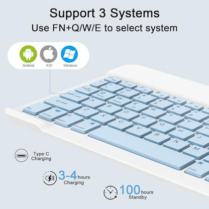 Wireless Keyboard and Mouse Combo, Rechargeable Bluetooth Keyboard & Mouse with 2.4 GHz Wireless USB Receiver, Compatible with iPad, Smartphone, PC, Laptop, Windows/iOS/Android, Blue - color: Blue+Mouse