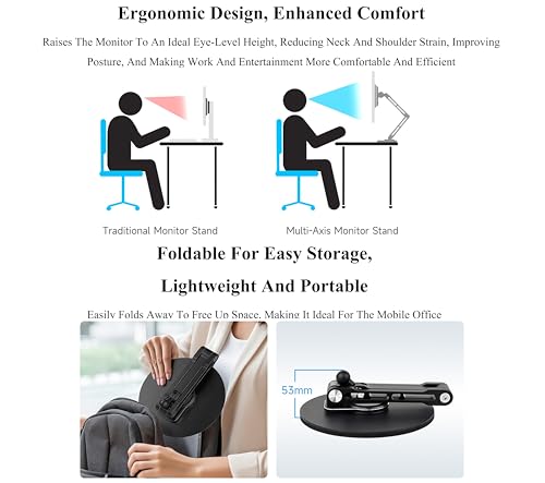 VESA Monitor Stand, Compatible with Up to 19inch Monitors, Supports 50 x 50/75 x 75/100 x 100 (mm) VESA Mounting Holes,Supports Multi-axis Rotation, Portable Adjustable Foldable