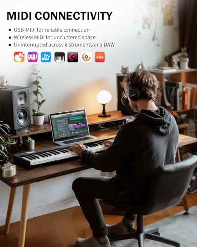 AiJoy 88-Key Portable Piano Keyboard with Semi-Weighted Keys Folding Piano | Built-in Speakers/MIDI, Long Battery Life Electric Keyboard Piano for Beginners - color: Black