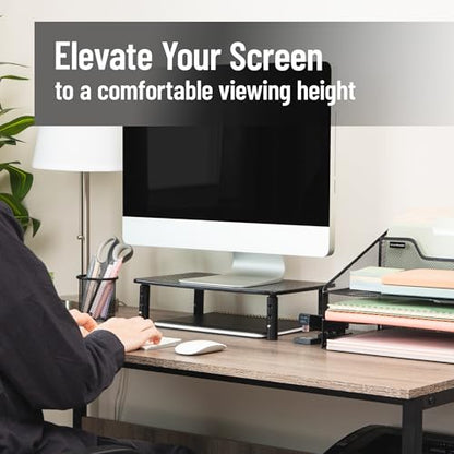 Mind Reader Monitor Stand, Height Adjustable, Ventilated Laptop Riser, Metal, 14.5"L x 9.25"W x 4-5.5"H, Set of 2, Black - size: 2-Pack