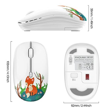 FMOUSE Cute Wireless Mouse, Bluetooth & 2.4GHz Dual Mode, Silent Click, AA Battery Powered, Kawaii for Kids Students Teen Girls, Compatible with Laptop Mac iPad PC (Fox) - color: Fox