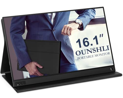 Portable Monitor for Laptop 16.1 Inch Full HD 1080P Dual Computer Monitor USB C HDMI with Speakers, Flat Travel Monitor for MacBook Pro PS4 PS5 PC, Smart Cover&Screen Protector Included… - color: ink-black