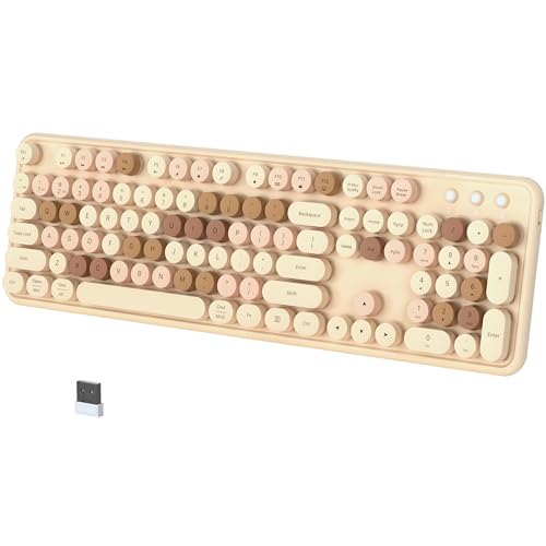 Colorful Wireless Bluetooth Keyboard (Milk-Tea Colorful) | Connect Up to 3 Devices Simultaneously, 2.4GHz and Dual Mode Bluetooth Keyboard for PC, Laptop, Windows, Mac - color: Milk-Tea Colorful