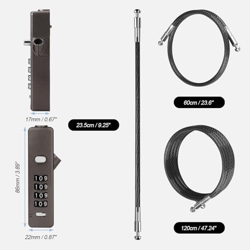 4-Digit Combination Cable Lock, 3 Interchangeable Braided Steel Ropes (9"/23.6"/47.2"), Resettable Anti-Theft Wire Lock for Bikes, Gates, Fences, Scooters, Luggage & Gym Lockers (Gray) - color: Gray