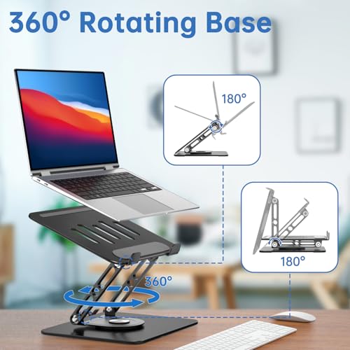 Laptop Stand for Desk Adjustable Computer Stand with 360 Rotating Base Ergonomic Laptop Riser Mount for Desk Foldable Protable Computer Desk Fits with MacBook Pro Air, - color: Rectangle, Black-Z