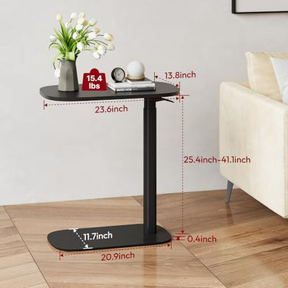 SANODESK 24''Pneumatic Adjustable Overbed Bedside Table with Hidden Casters | Medical Mobile Side End Table Laptop Computer Standing Desk Cart with Tray, Hospital and Home Use(23.6" W x 13.8" D,Black) - color: Black, size: Xsmall