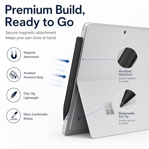 HATOKU Stylus Pen for Microsoft Surface: Slim Pen with 60H Long Battery - 4096 Pressure Sensitivity - 40min Fast Charging MPP2.0 Active Pencil for Surface Pro 11 10 X Laptop Studio Business Take Notes