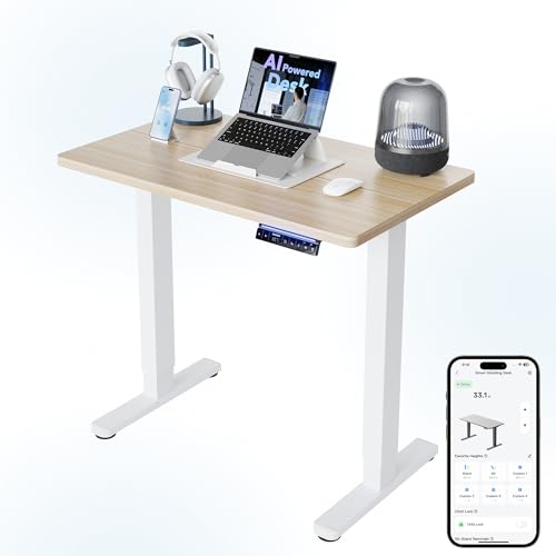 HUANUO AI-Powered Electric Standing Desk with Smart APP, Work with Alexa & Google, Adjustable Height, 6 Memory Settings, Sedentary Reminder, Ergonomic Sit-Stand Desk, 32-inch, Light Walnut - color: Natural, size: AI-32" X 19"