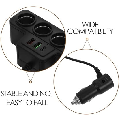 Mobestech Fast Charging Car Adapter with USB C Port and Pd 4-Port Vehicle Power Splitter for Phones and Multiple Devices Compact Car Charger