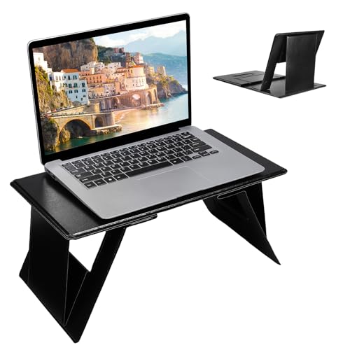 PRETYZOOM Foldable Lap Desk for Bed and Couch, Portable Laptop and Tablet Stand with 4 Adjustable Angles, Non-Slip PU Leather Bed Tray for Reading, Browsing, Streaming, Fits Laptops up to 17 Inches