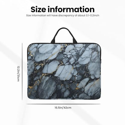 14 Inch Laptop Sleeve Case Waterproof Lightweight Laptop Case Bag Black Textured Marble Travel Laptop BagsWith Handle Briefcase Messenger Bag For Women Men