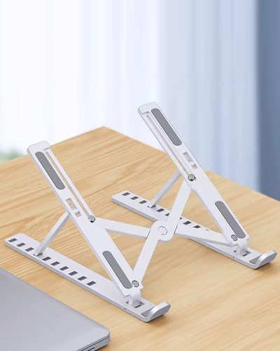 Adjustable Plastic Laptop Stand – Foldable Portable Laptop Raiser Small Size White BLC1043-03 - color: White, size: Small